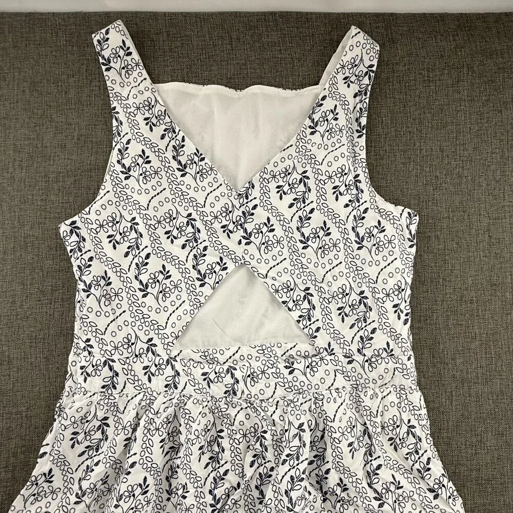 LOFT Dress Floral Lined Sleeveless Square Neck Viscose Zipper Cutout Back Blue &